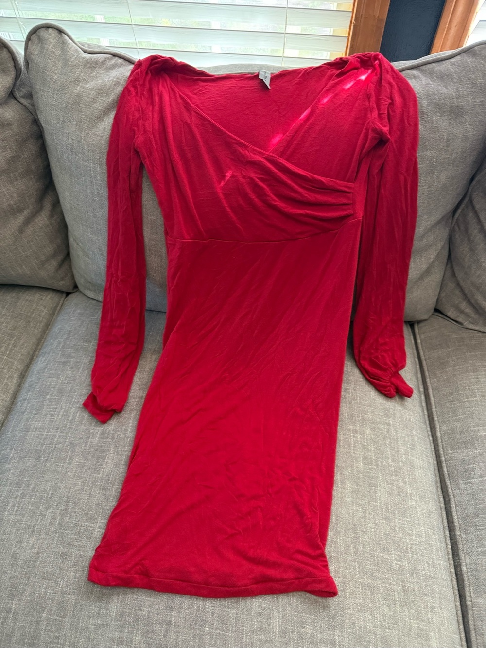 Red Long Sleeve Wrap-Style Women's Dress
